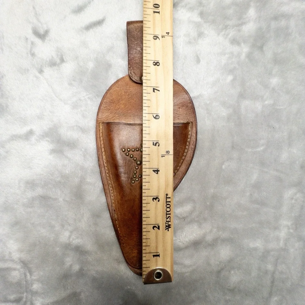 Moose Head Brown Leather Studded Western Holster Left Handed